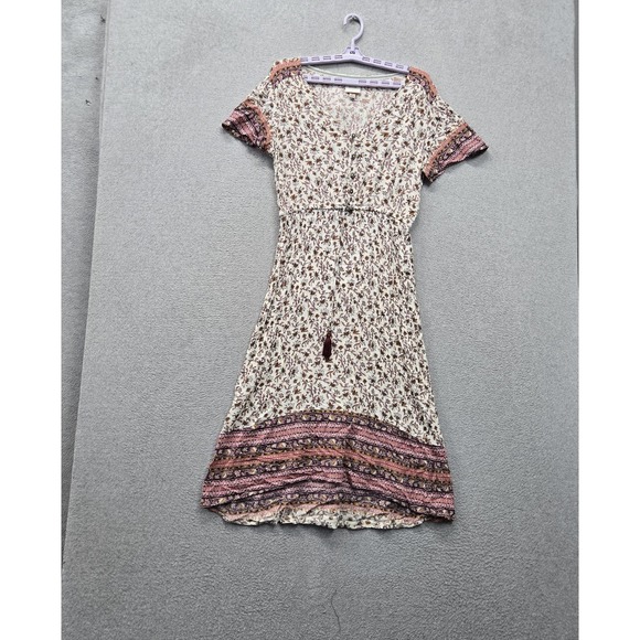 Knox Rose Dresses & Skirts - Knox Rose Women Dress M Cream Floral Midi Blouson Boho Cottagecore Tasseled